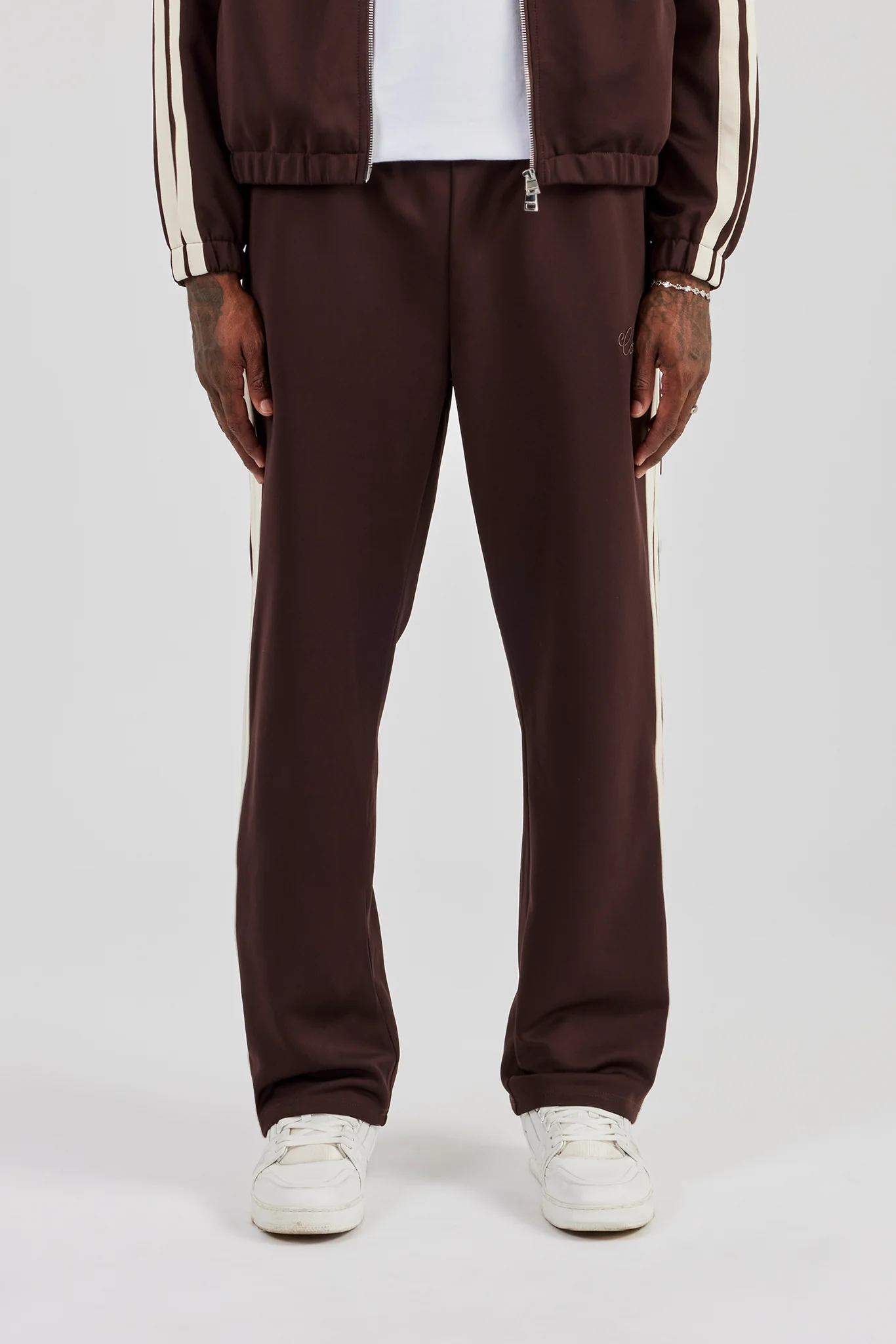Poly Trouser With Side Stripes - Coffee - Image 2