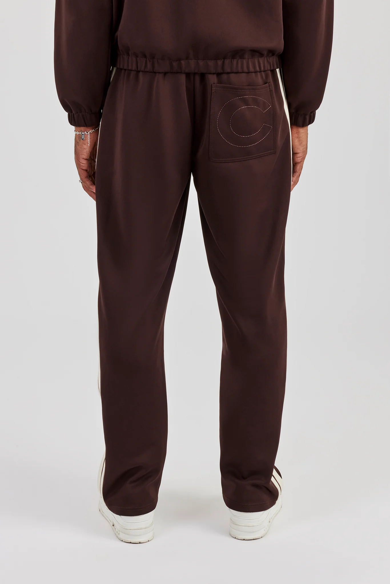 Poly Trouser With Side Stripes - Coffee - Image 3
