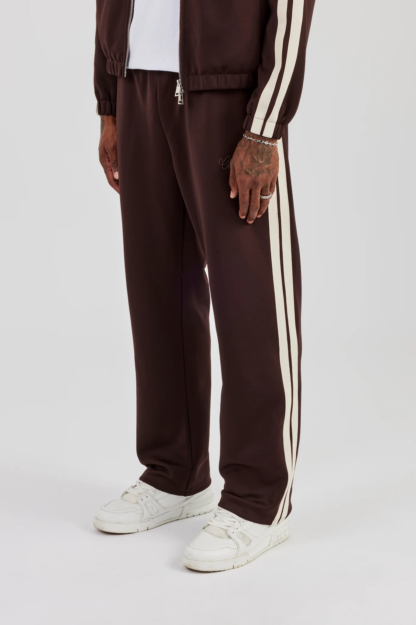 Poly Trouser With Side Stripes - Coffee - Image 4