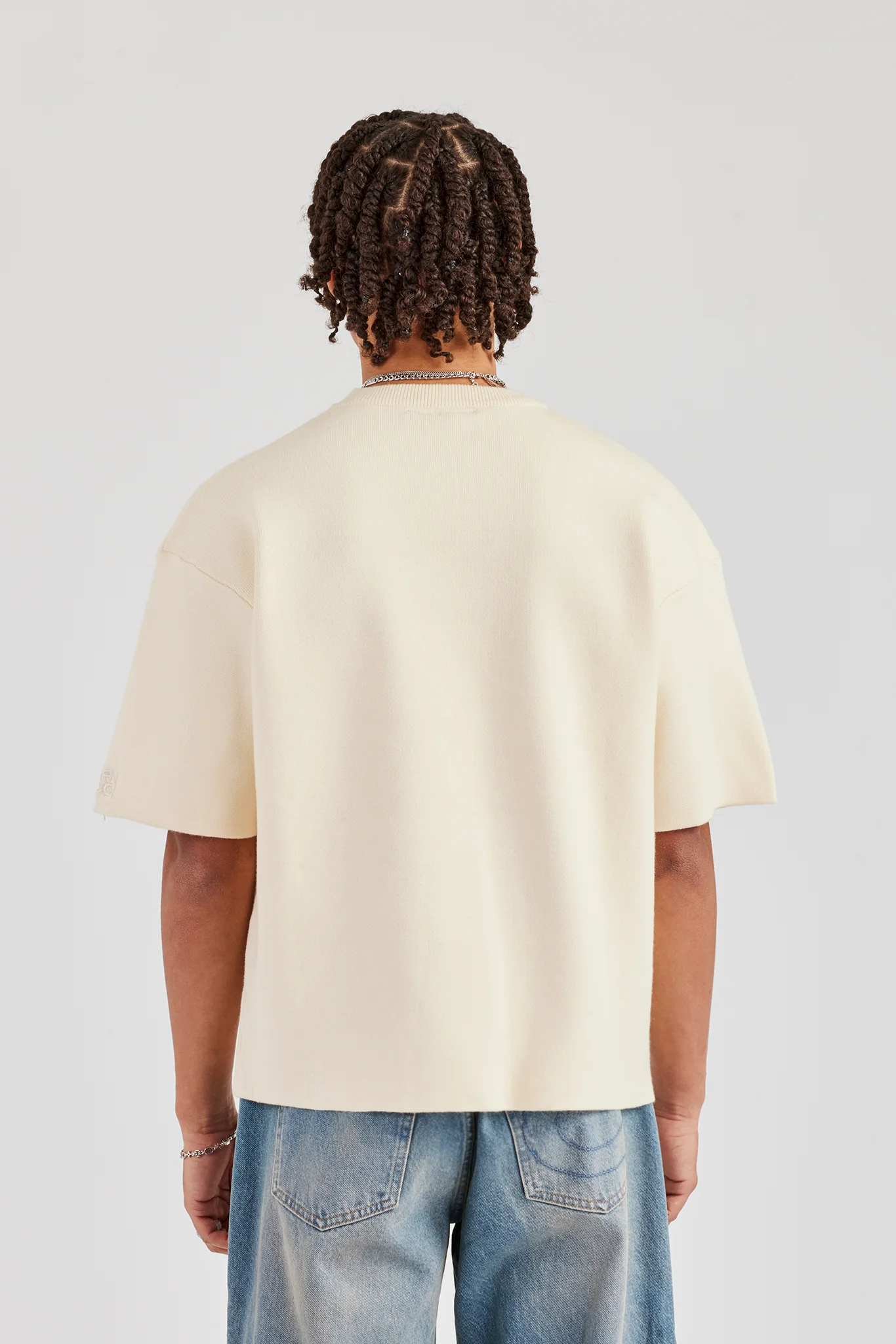 Premium Knitted Short Sleeve Boxy T-Shirt - Off White - Image 3