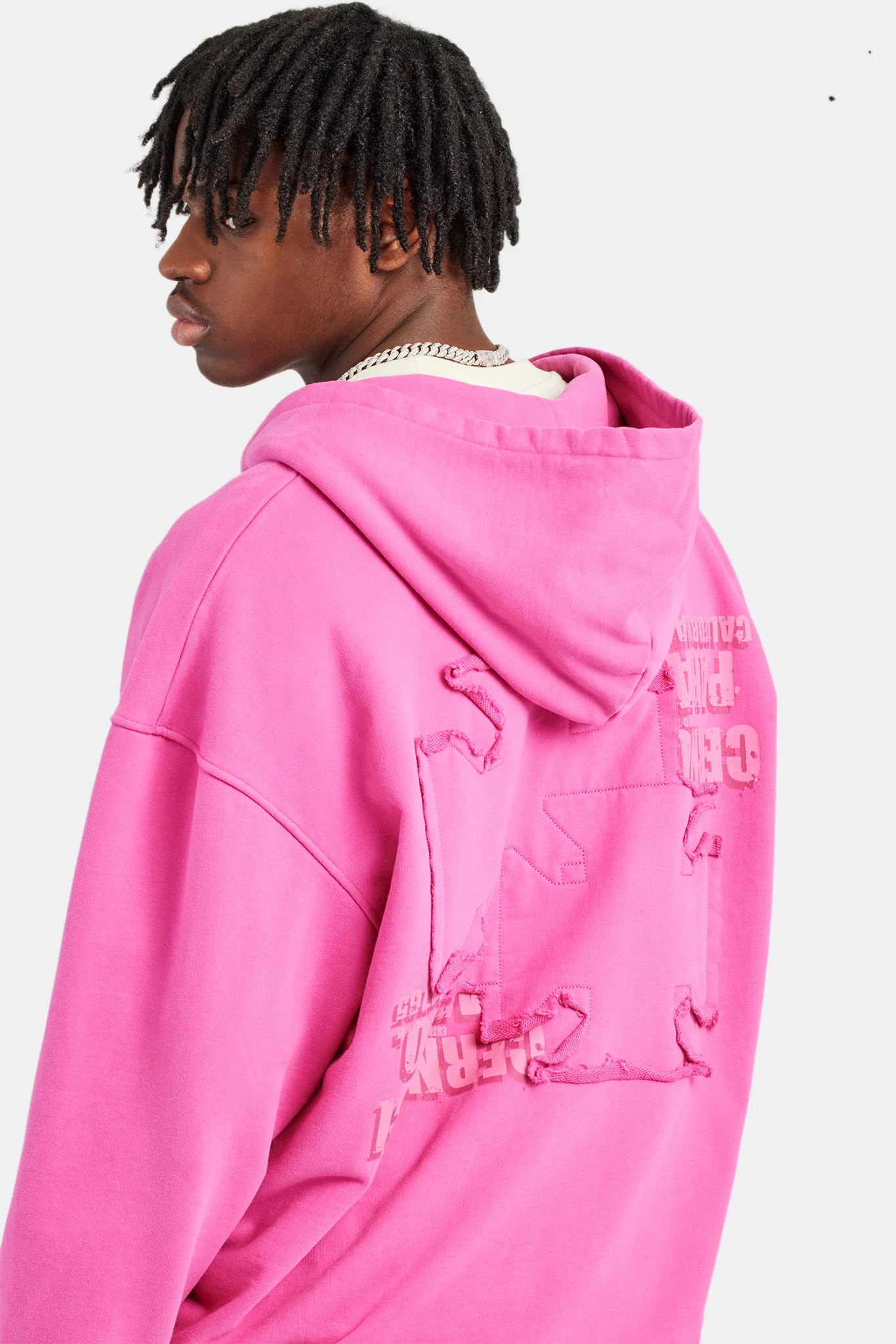 Printed Applique Zip Hoodie - Pink - Image 4