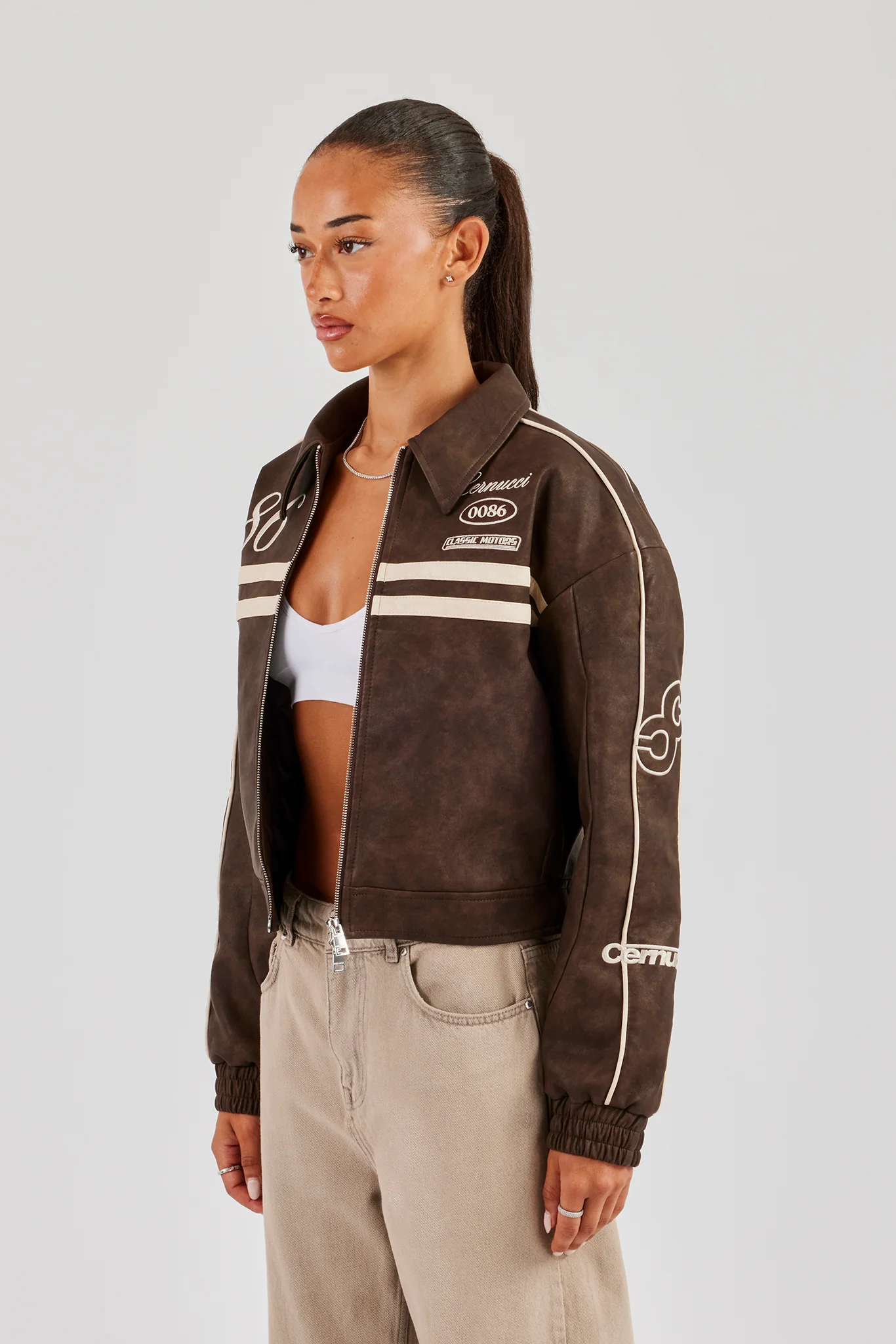 PU 86 Moto Harrington Jacket - Brown - Image 3