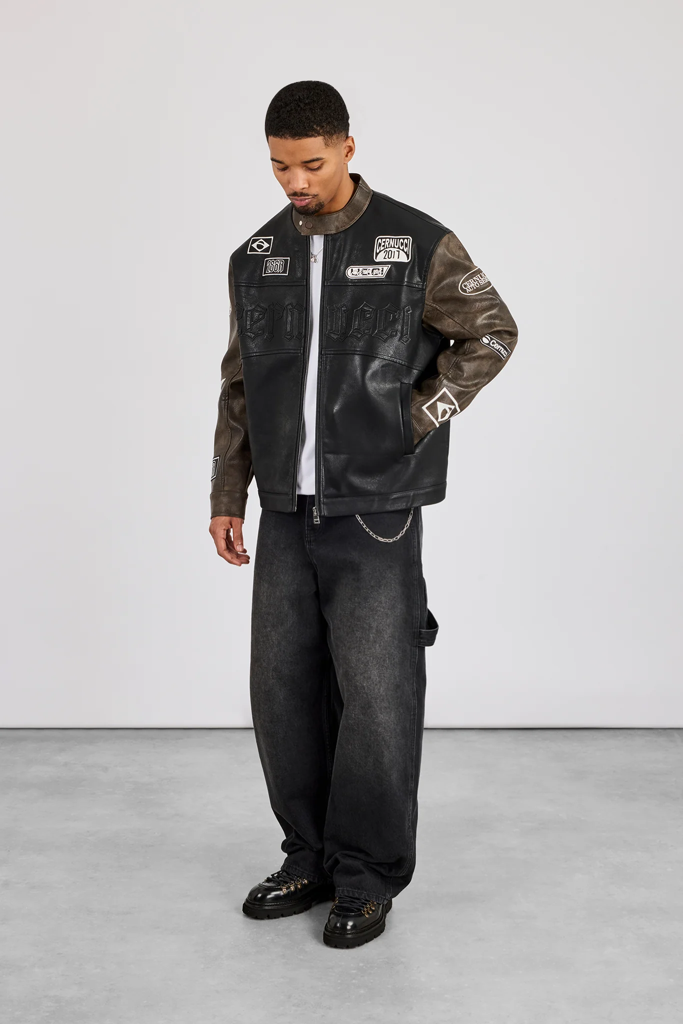 PU Applique Moto Jacket - Black - Image 3