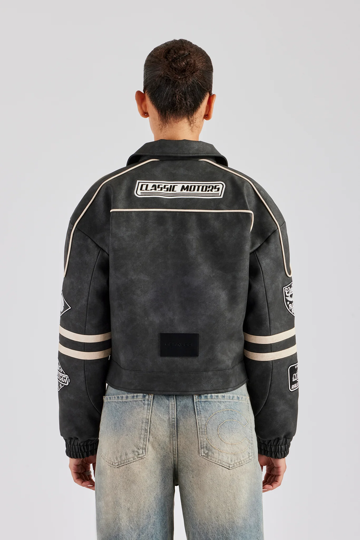 PU Moto Badge Harrington Jacket - Charcoal - Image 2