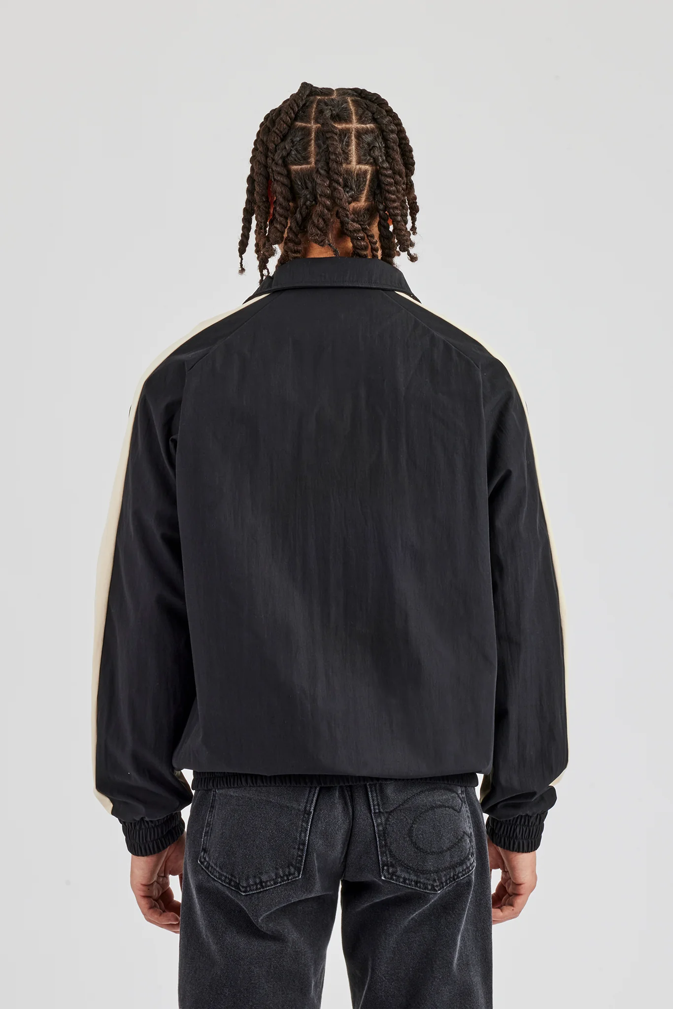 Quarter Zip Nylon Contrast Stripe Jacket - Black - Image 3