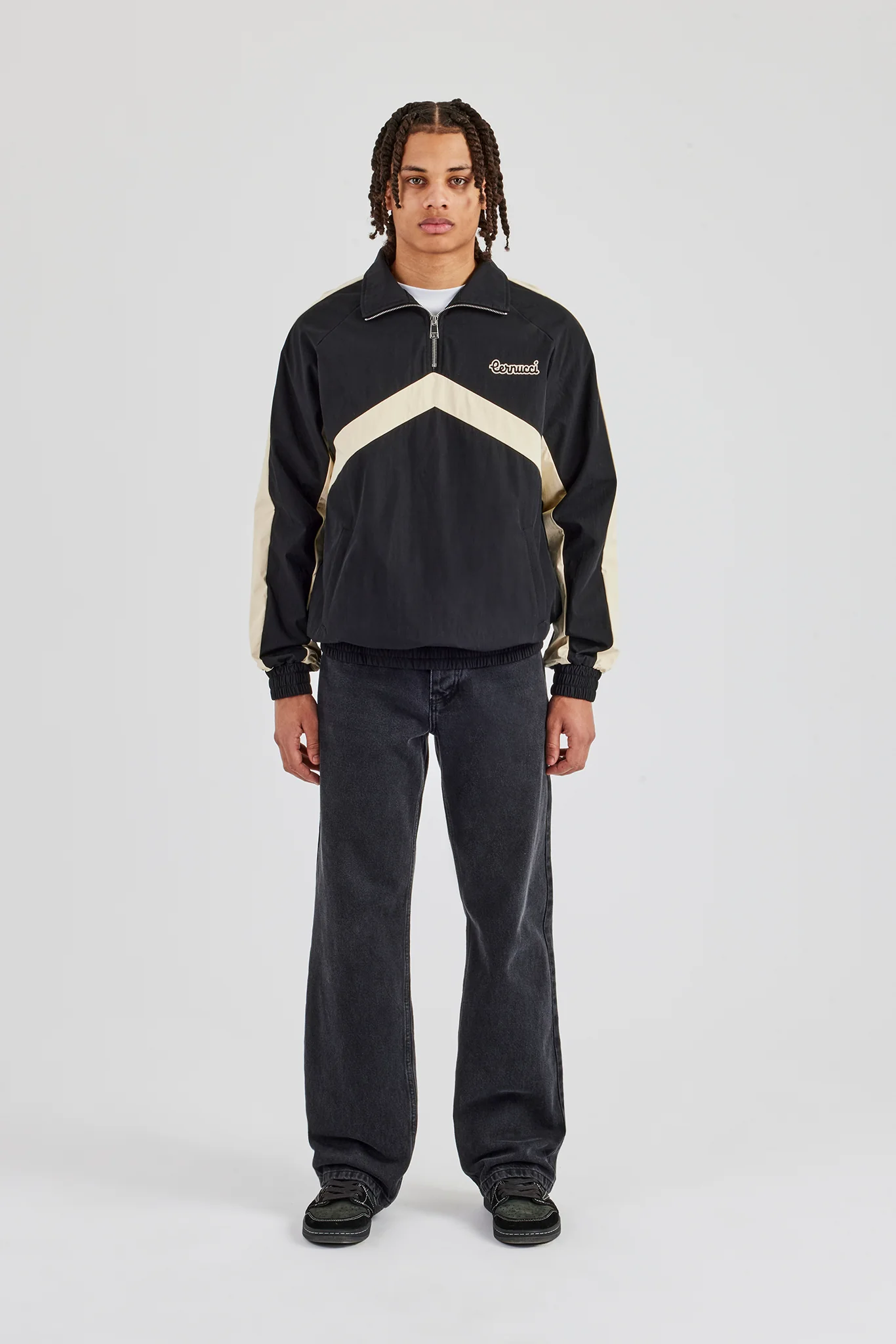 Quarter Zip Nylon Contrast Stripe Jacket - Black - Image 5