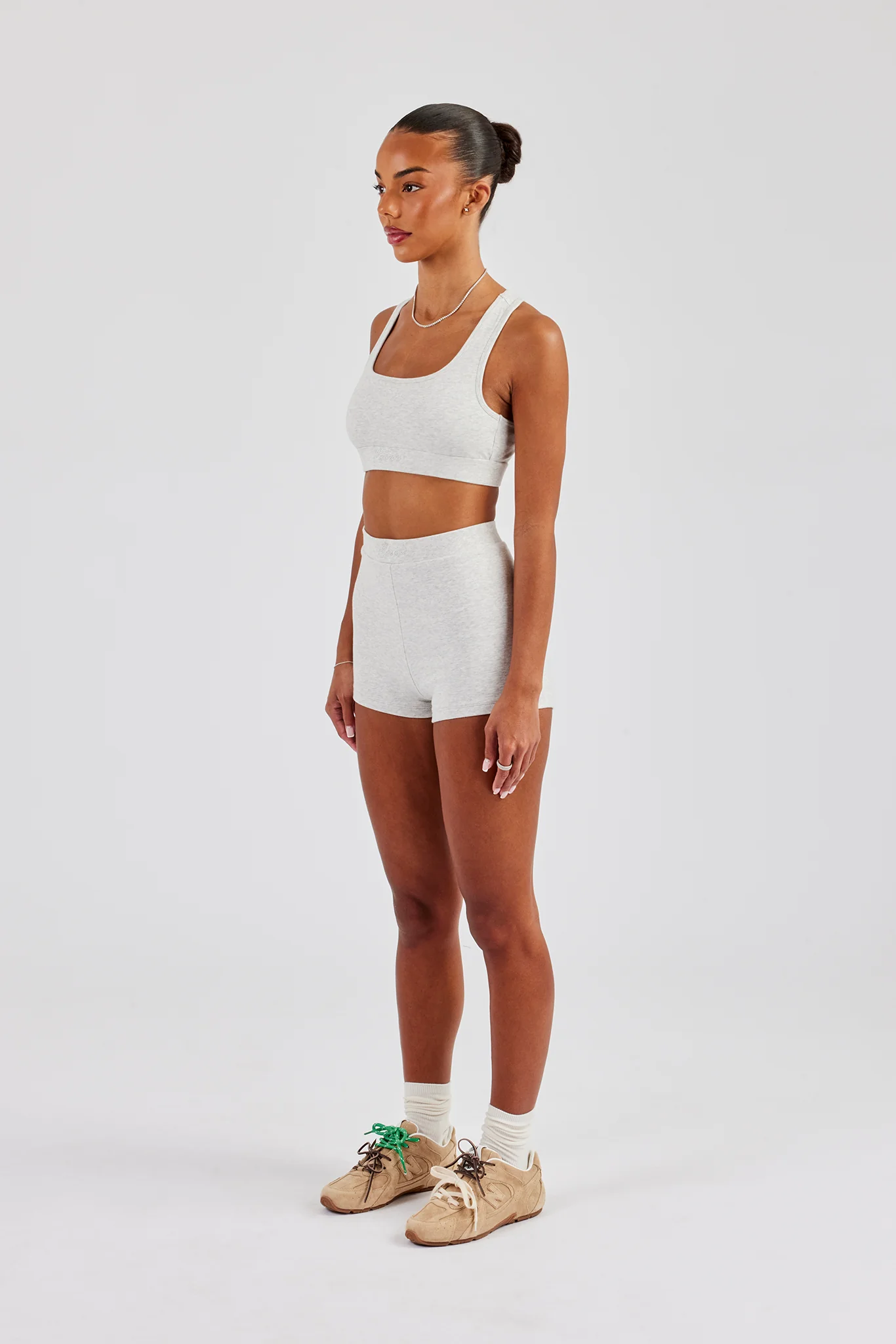 Racer Back Bralet & Jersey Boxer Short Set - Ash Grey - Image 3