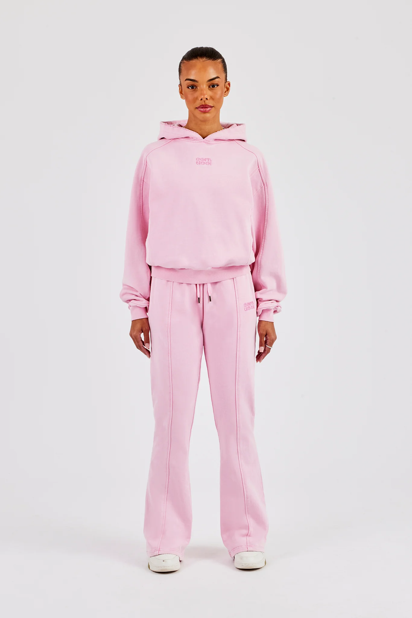 Raglan Washed Cropped Hoodie & Flare Trouser - Washed Pink - Image 4