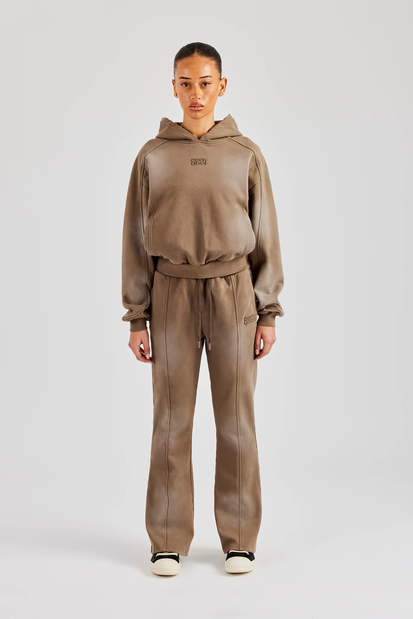Raglan Washed Cropped Hoodie & Flare Trouser - Washed Taupe