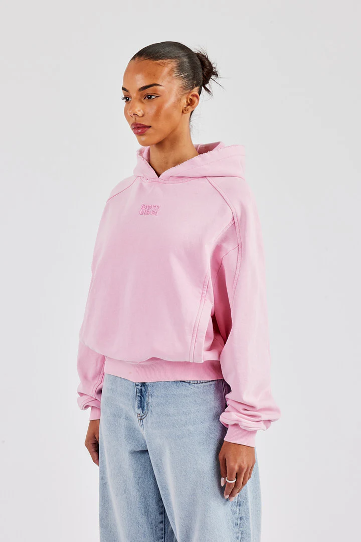 Raglan Washed Cropped Hoodie - Washed Pink - Image 3