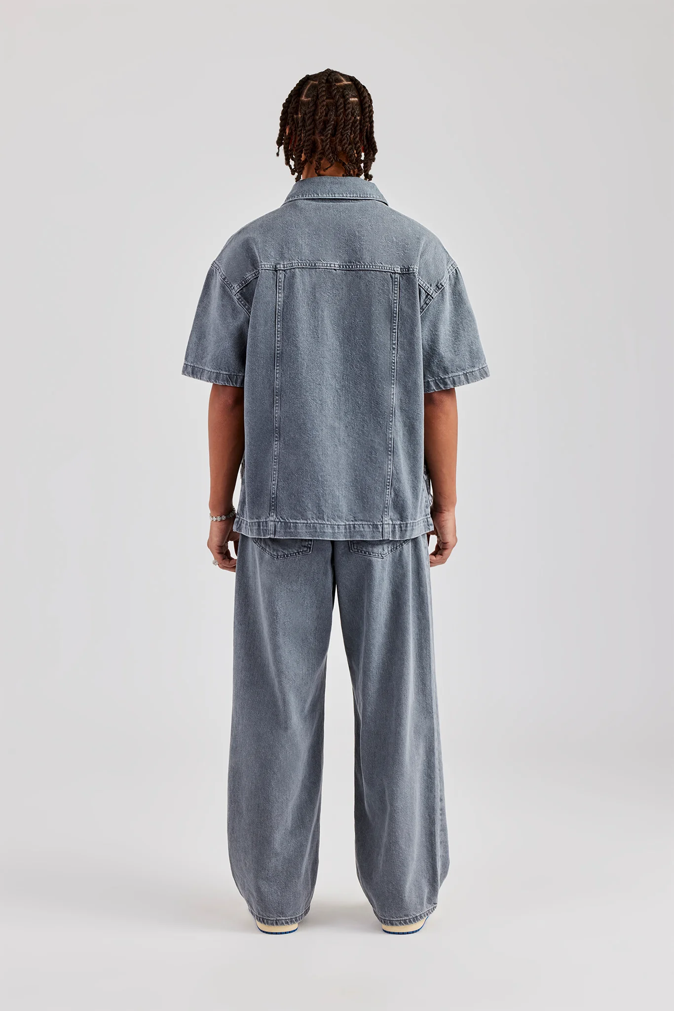 Raw Edge Applique Carpenter Denim Shirt & Jeans - Washed Grey - Image 4