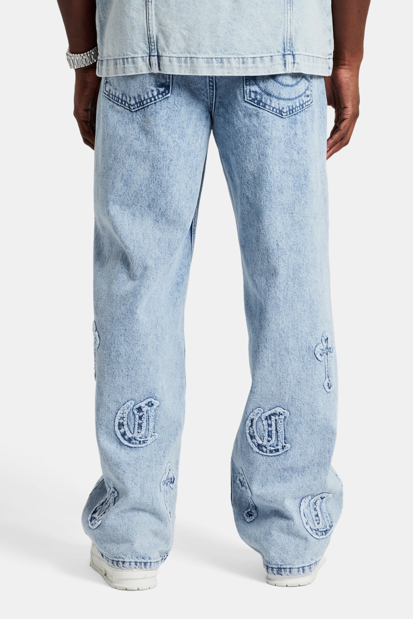 Raw Edge Applique Cross Baggy Jean - Light Blue - Image 5