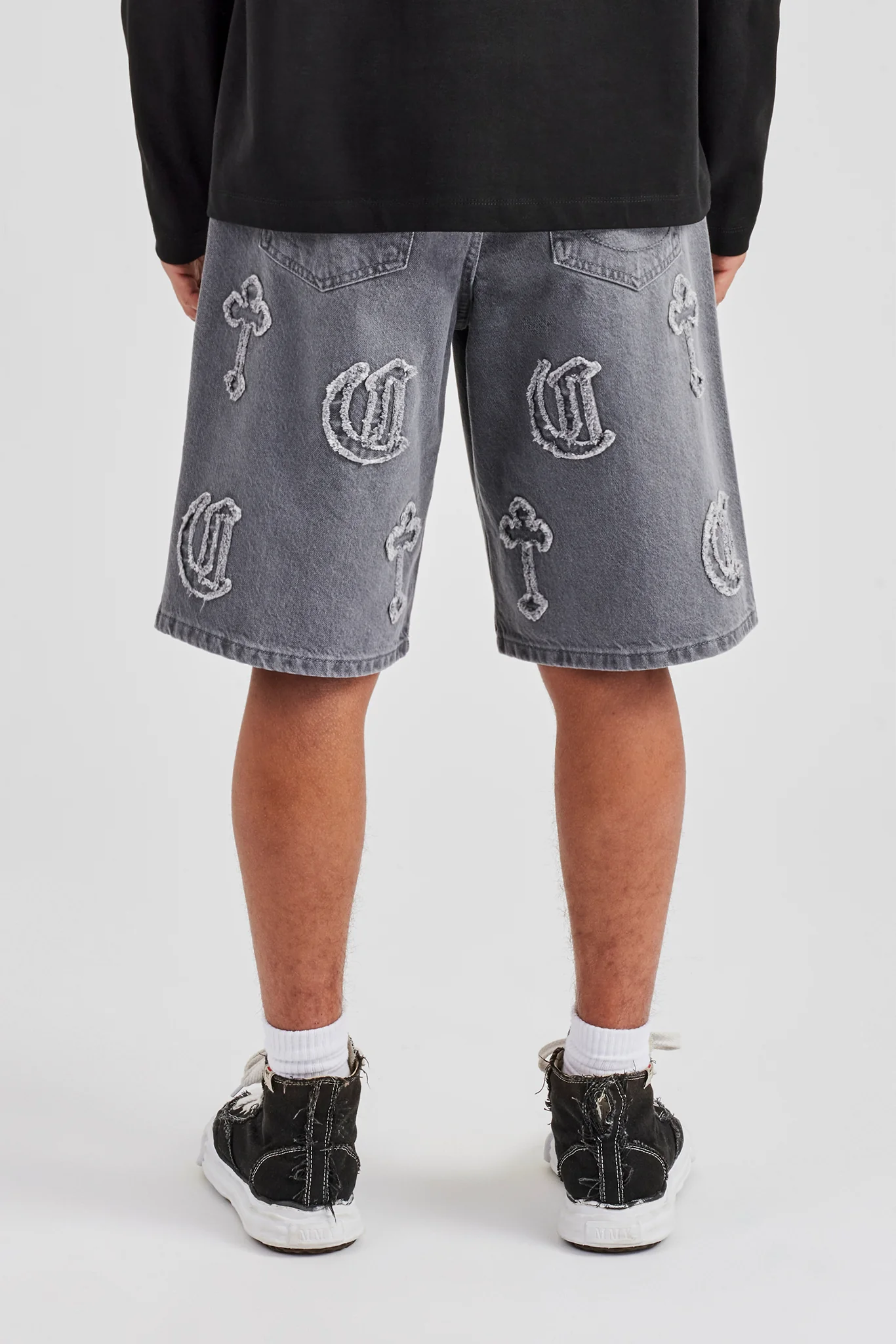 Raw Edge Applique Cross Jort - Washed Grey - Image 4