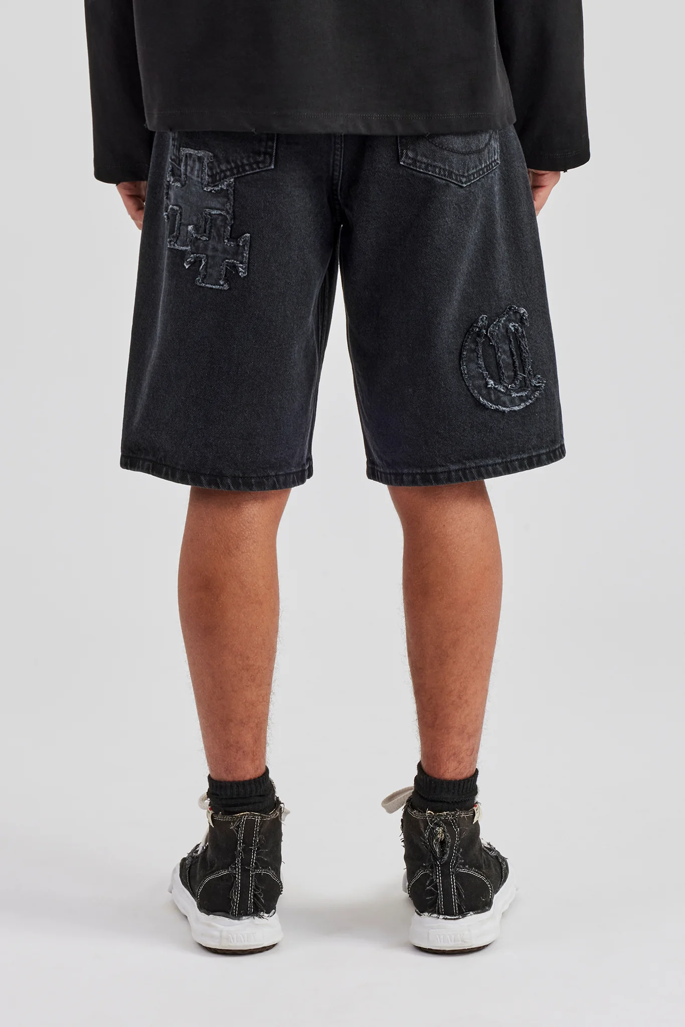Raw Edge Applique Denim Bermuda Short - Black - Image 3