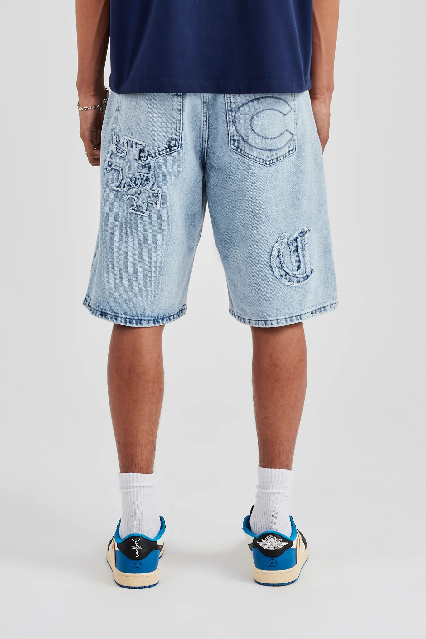 Raw Edge Applique Denim Bermuda Short - Light Blue - Image 8