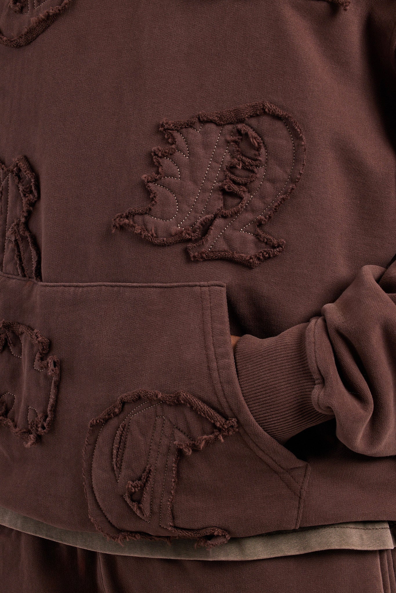 Raw Edge Applique Hoodie  - Brown - Image 3