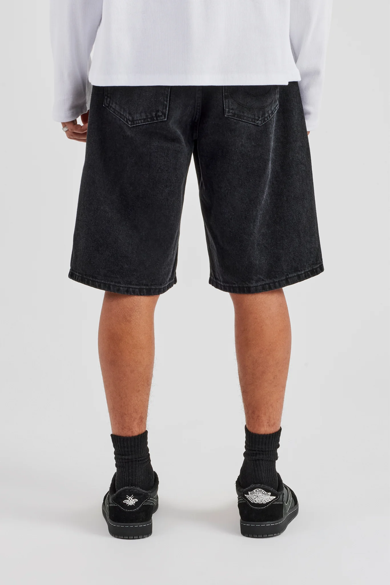 Raw Edge Applique Motif Jort - Washed Black - Image 3