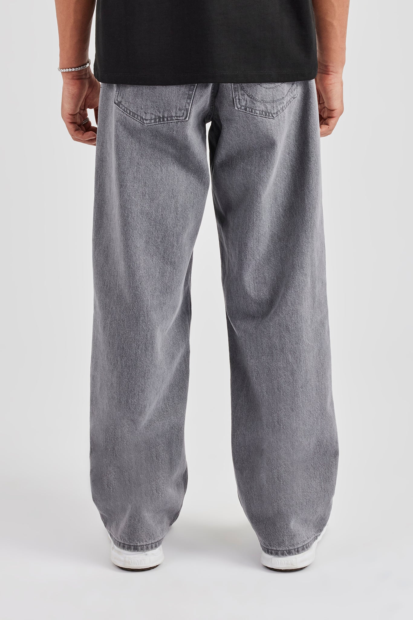 Raw Edge Baggy Applique Motif Jean - Washed Grey - Image 4