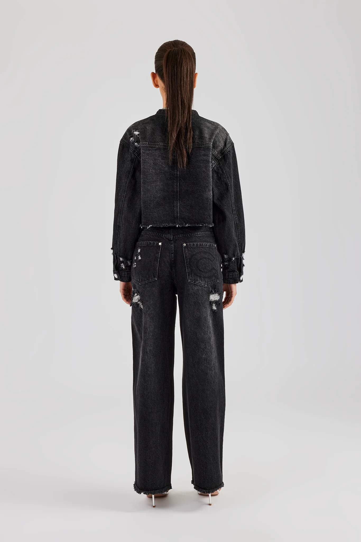 Raw Edge Denim Set - Washed Black - Image 2