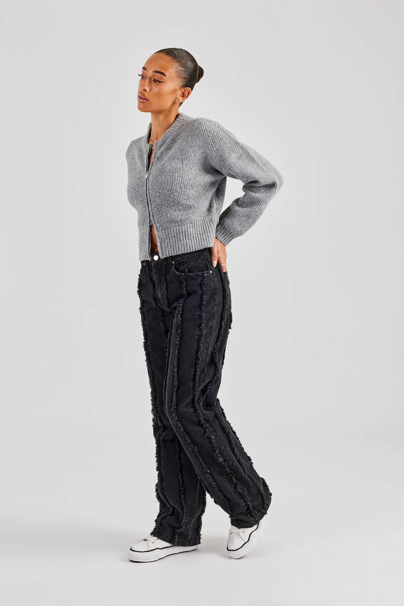 Raw Edge Seam Detail Relaxed Jean - Washed Black - Image 4