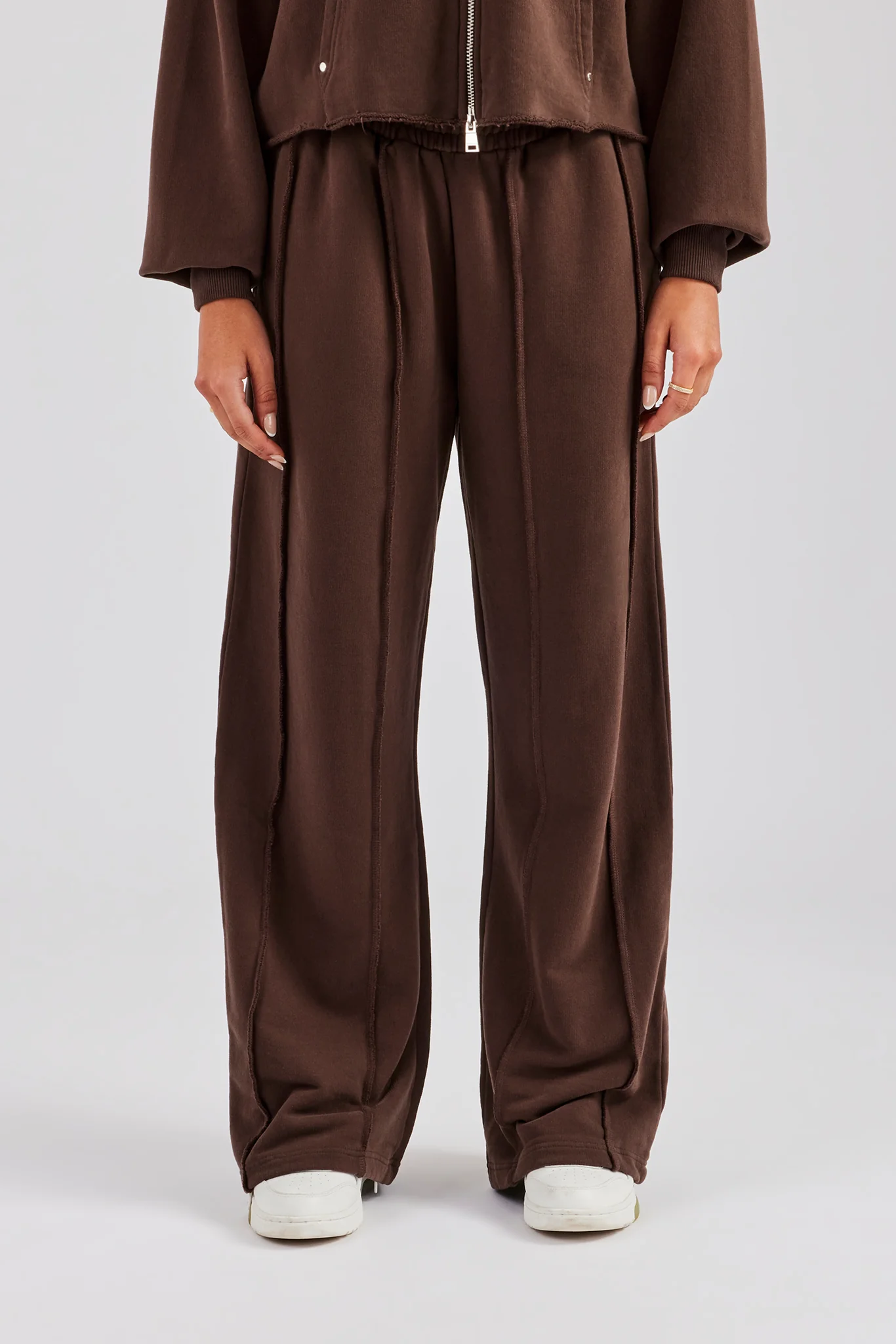 Raw Edge Waistband Jogger - Chocolate - Image 3