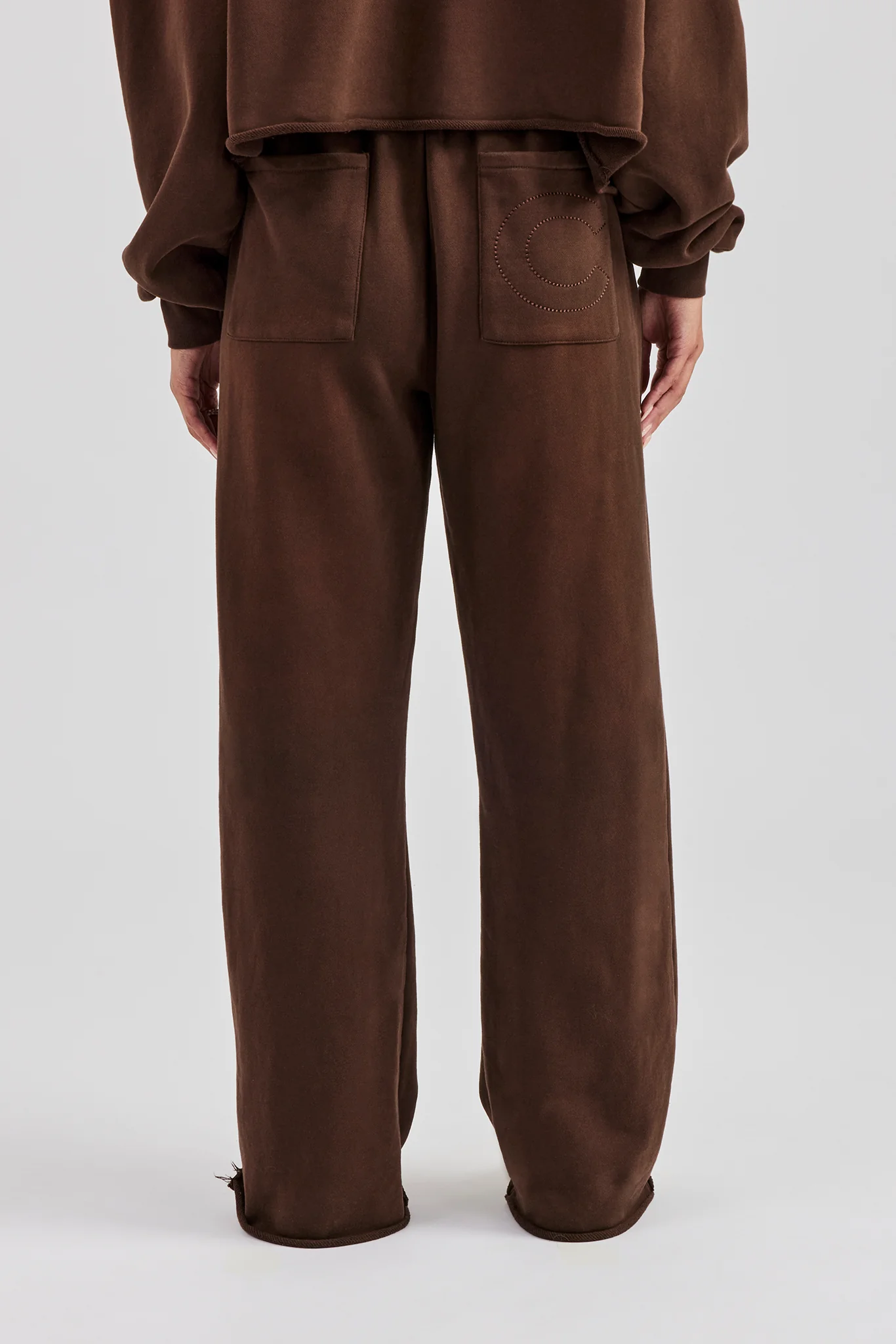 Raw Edge Wide Leg Jogger - Chocolate - Image 4