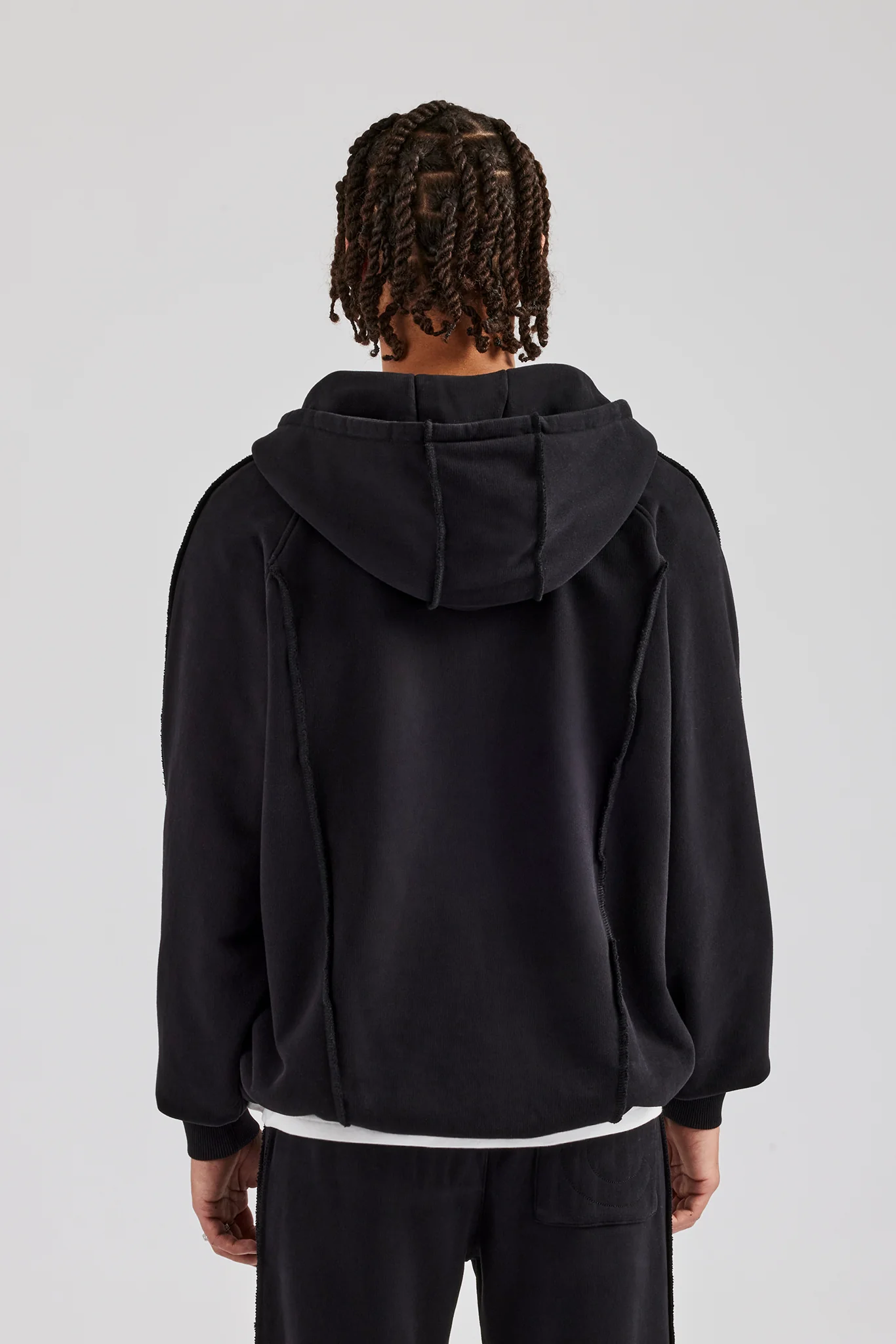 Exposed Seam Zip Through Hoodie - Black - Image 4