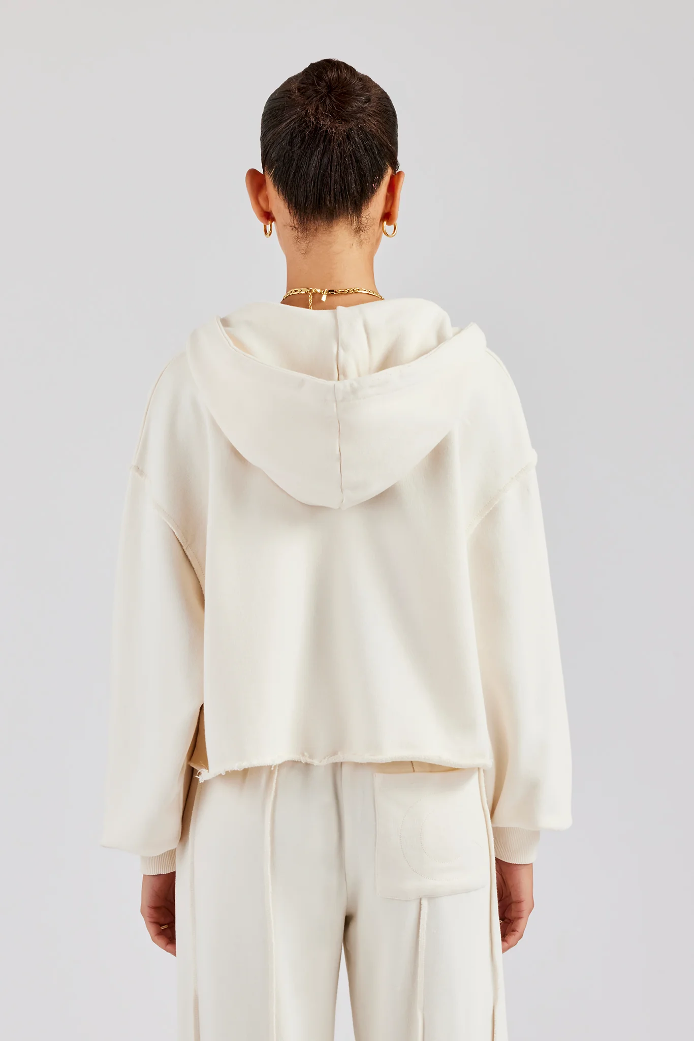 Raw Edge Zip Through Hoodie - Off White - Image 4