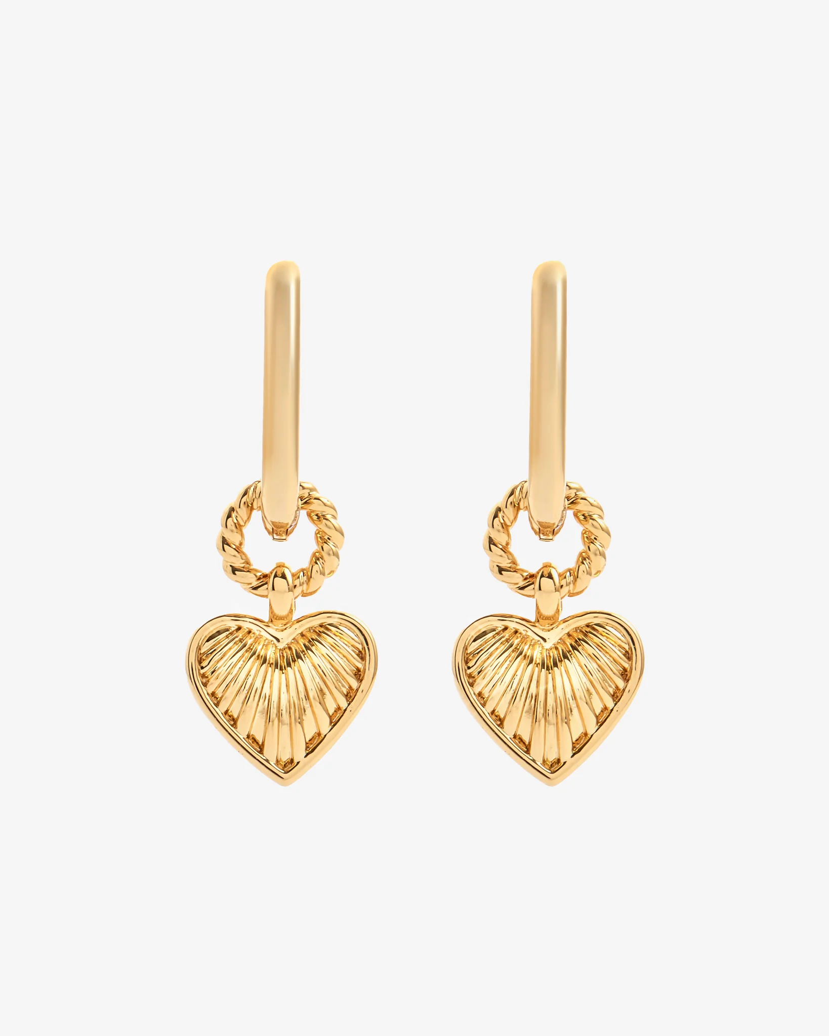 Rectangle Heart Charm Huggie Earrings - Gold