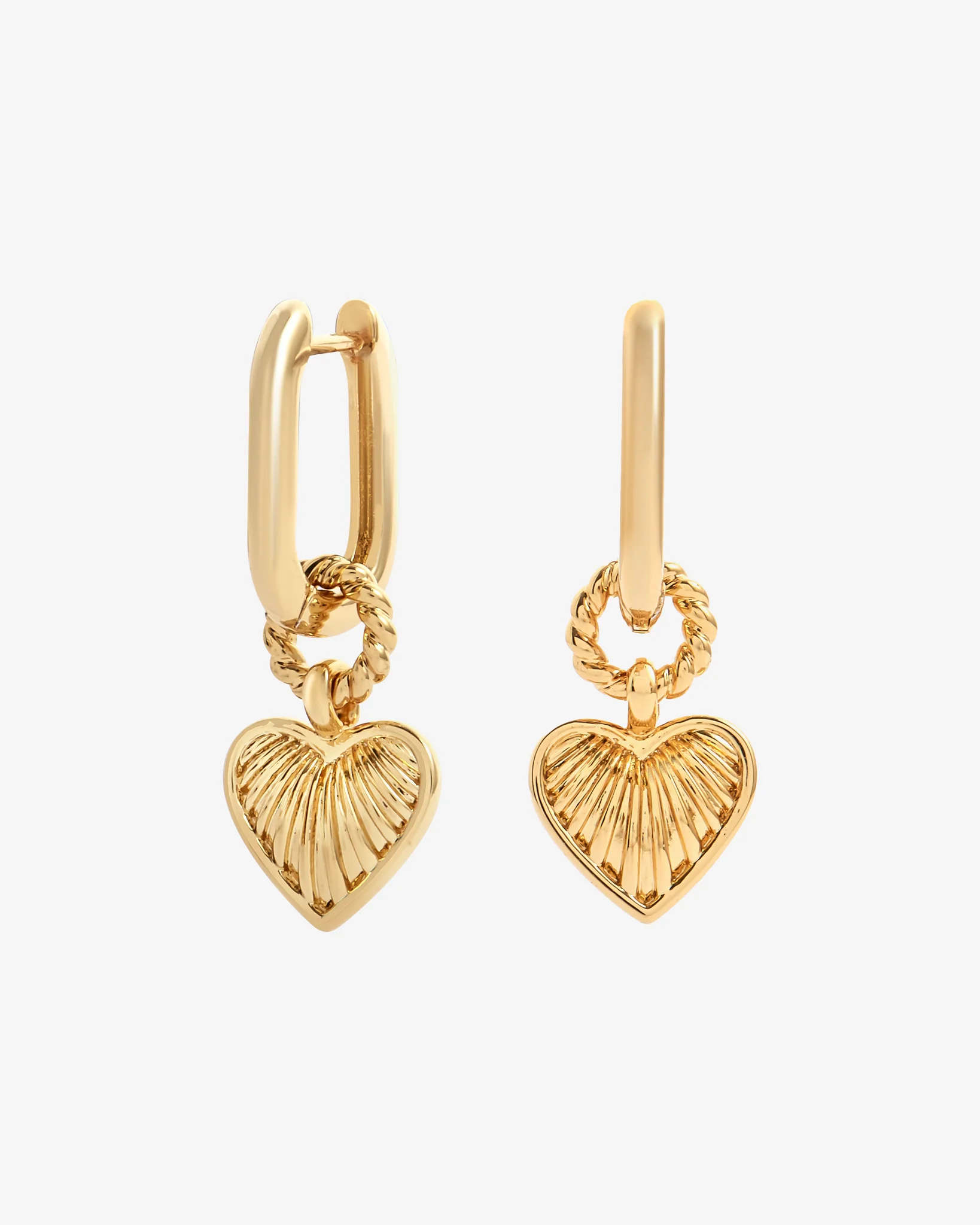 Rectangle Heart Charm Huggie Earrings - Gold - Image 2
