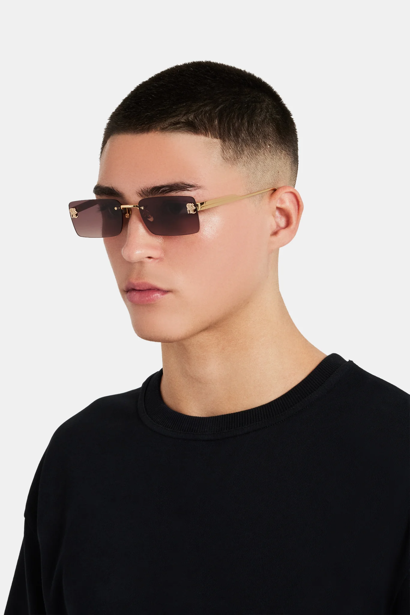Rectangular Tinted Sunglasses - Brown - Image 5