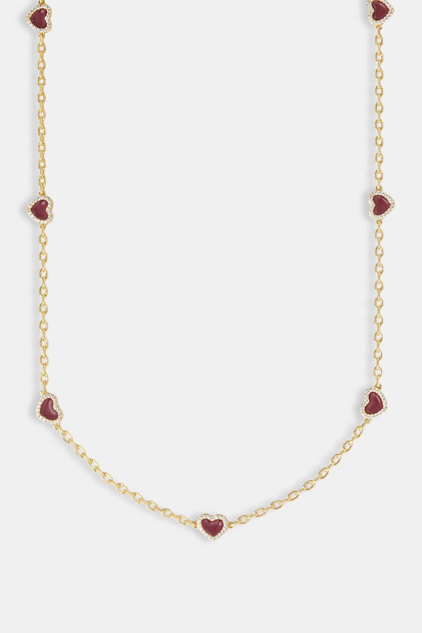 Red Enamel Heart Thin Rolo Necklace - 8mm - Image 2