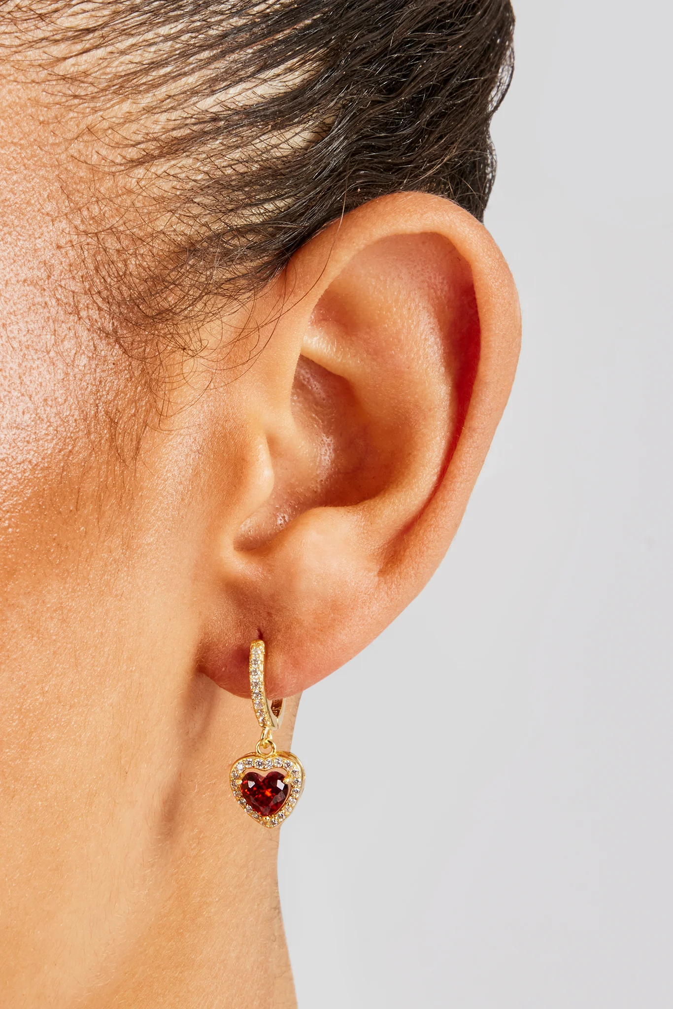 Red Heart Drop Earrings - Gold - 25mm - Image 2