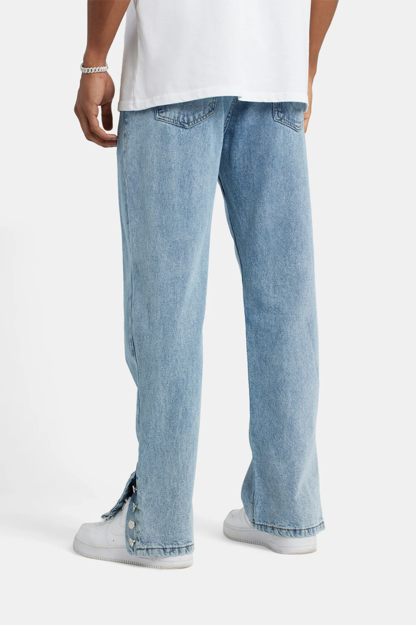 Relaxed Button Hem Detail Jeans - Light Blue - Image 4