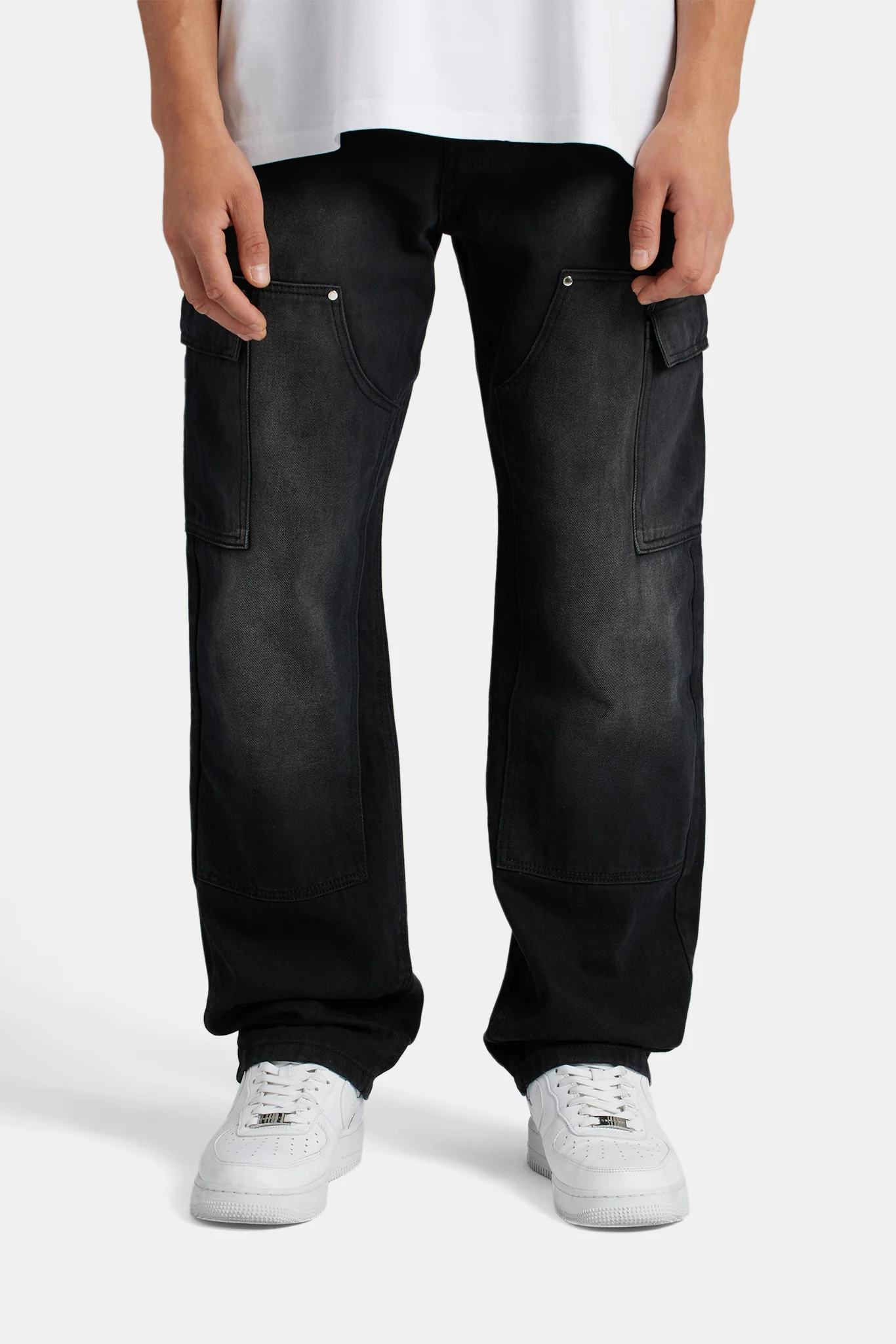 Relaxed Cargo Carpenter Jeans - Washed Black - Image 2