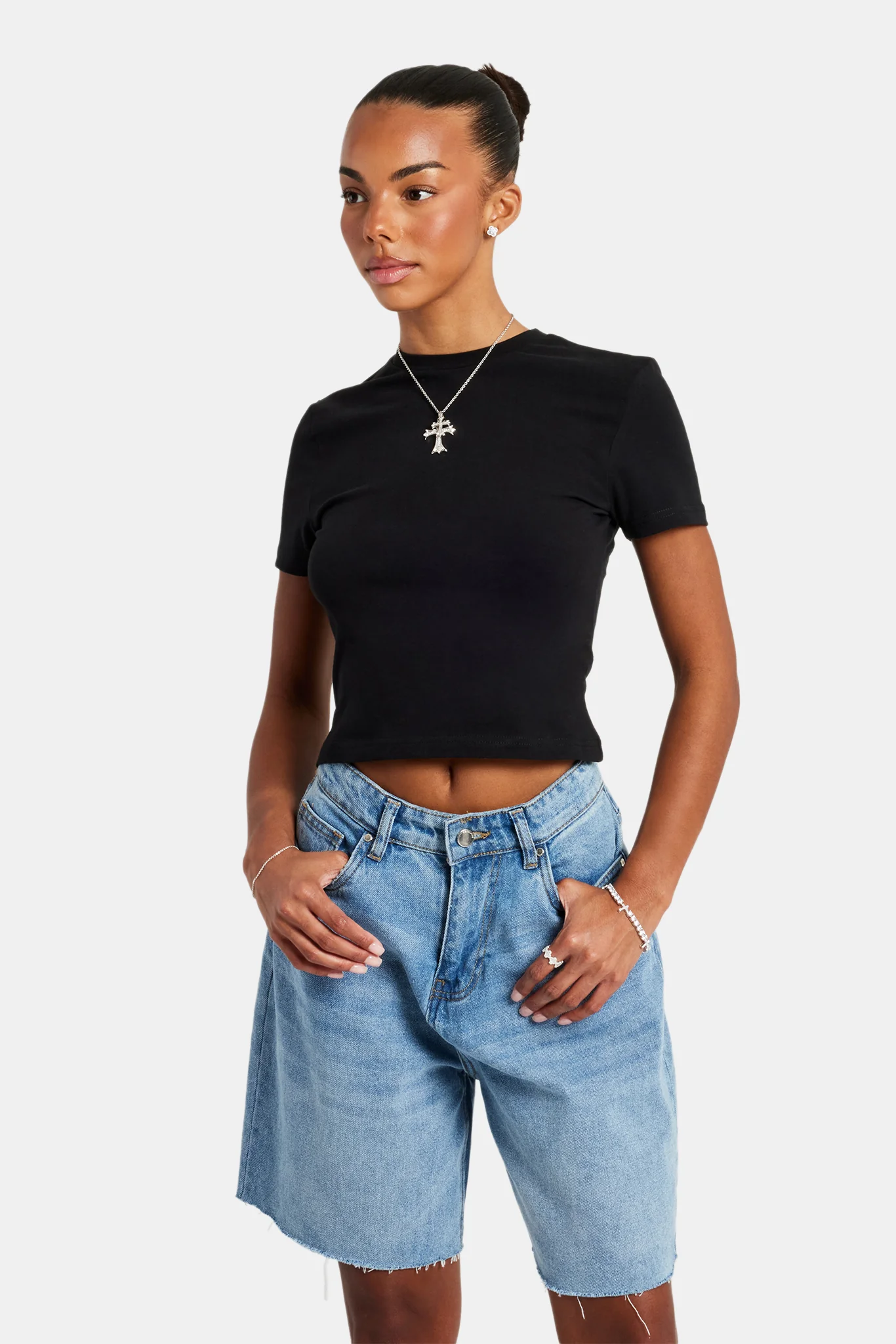 Relaxed Fit Raw Hem Bermuda Shorts - Image 2