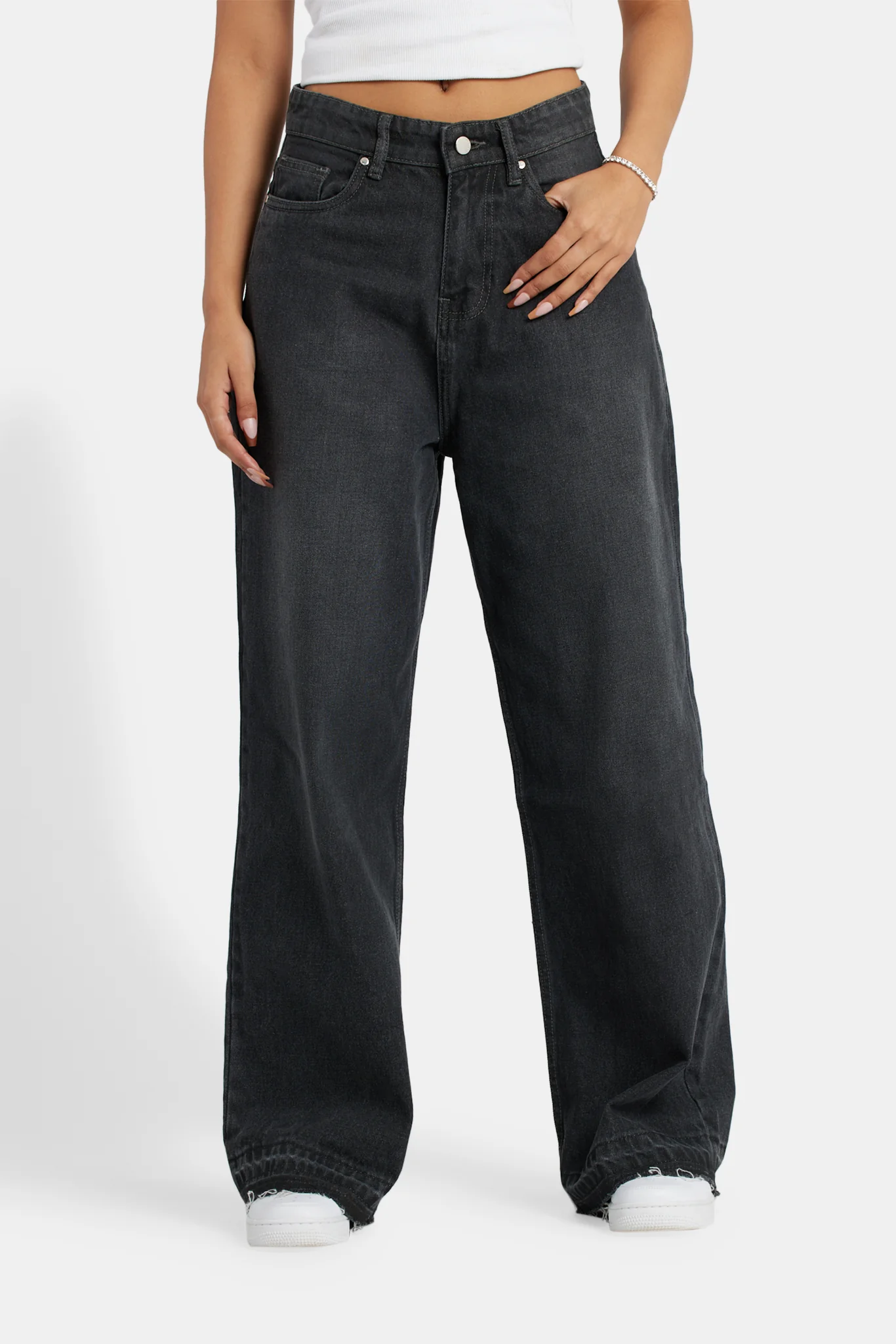 Relaxed Fit Raw Hem Jeans - Dark Grey - Image 2