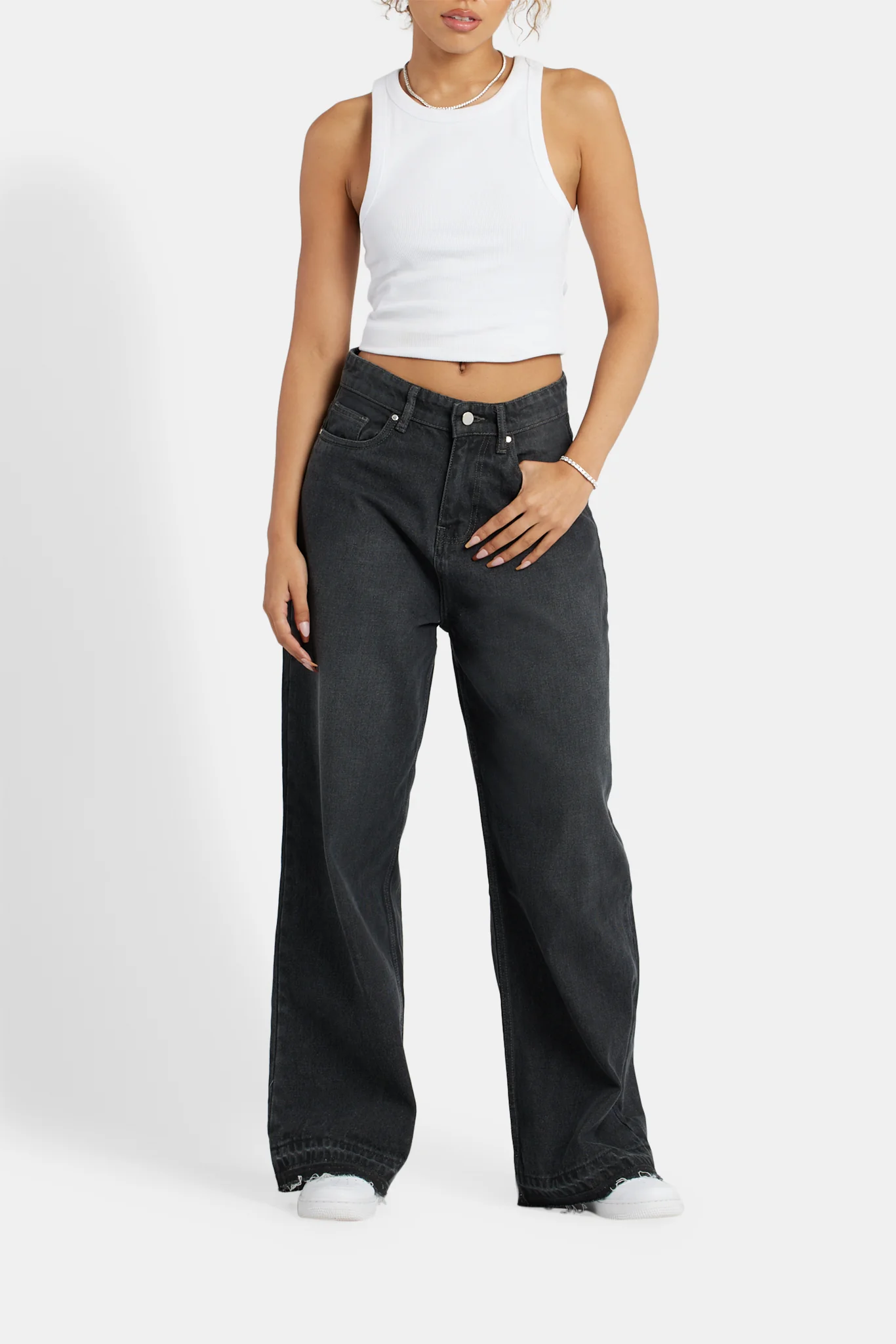 Relaxed Fit Raw Hem Jeans - Dark Grey - Image 4