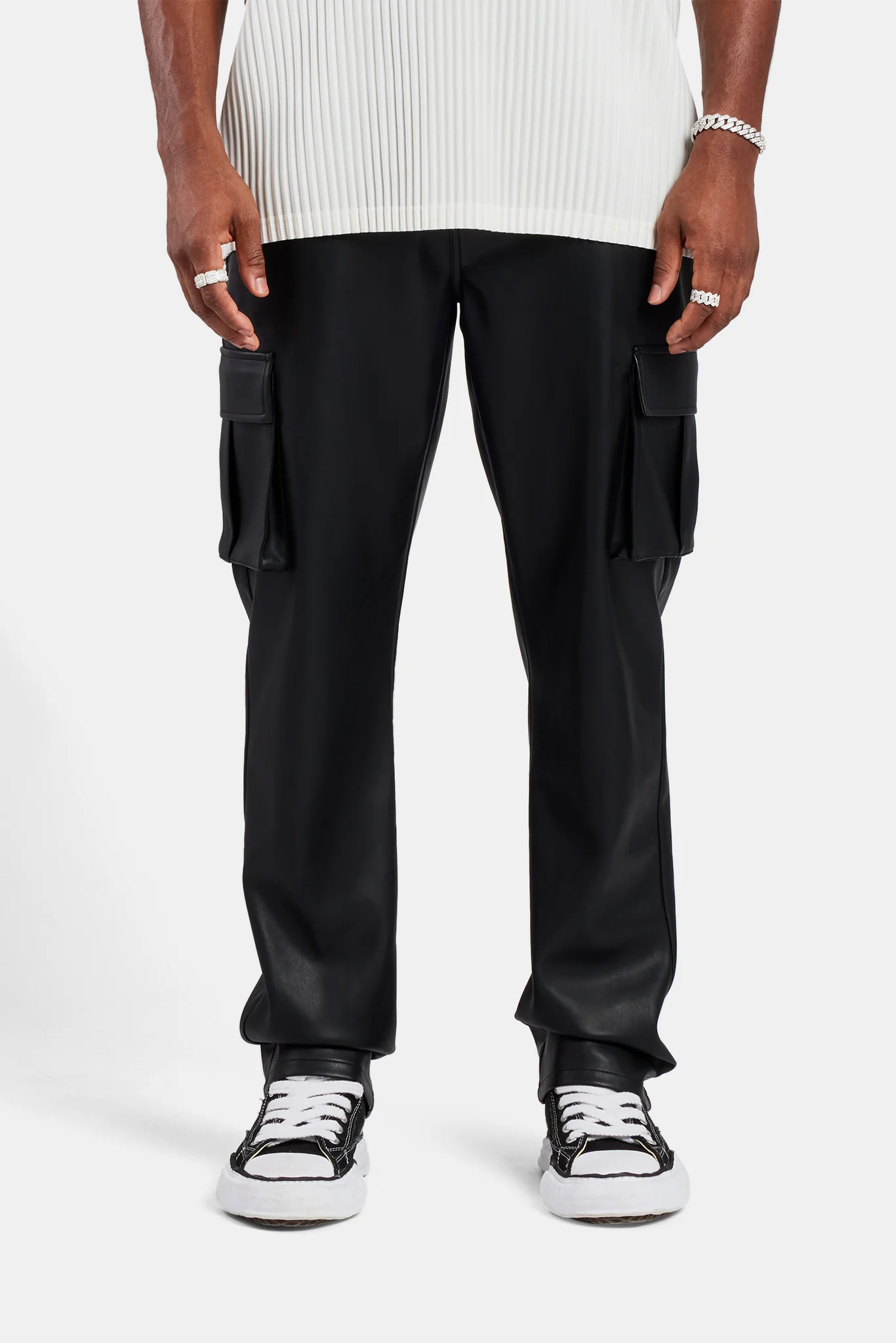 Relaxed PU Cargo Trouser - Black - Image 2