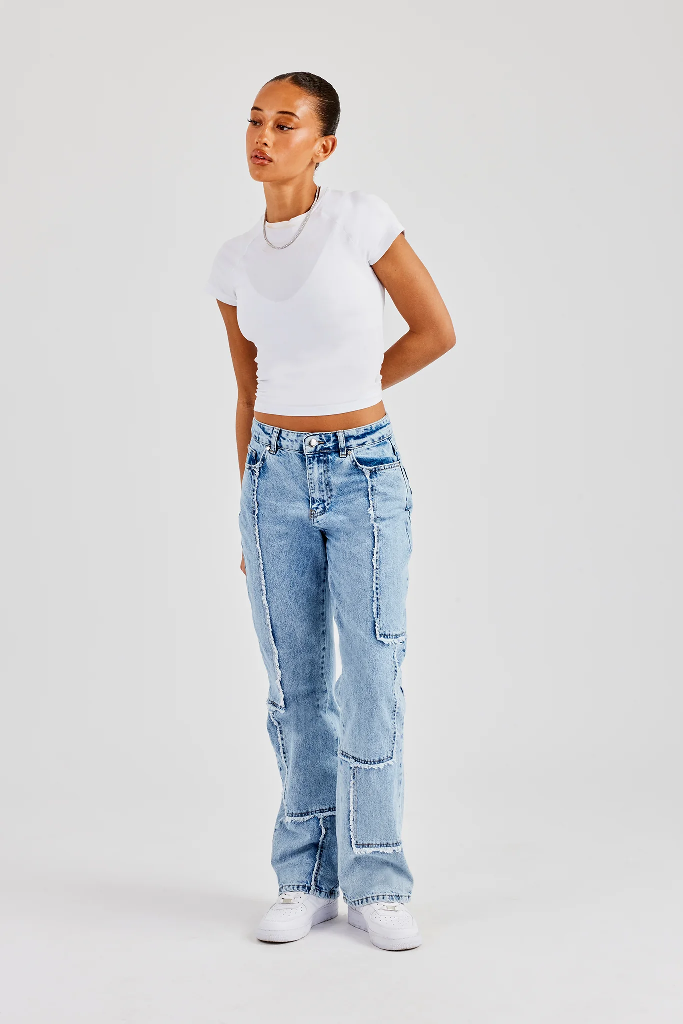 Relaxed Raw Edge Detail Jeans - Ice Blue - Image 4