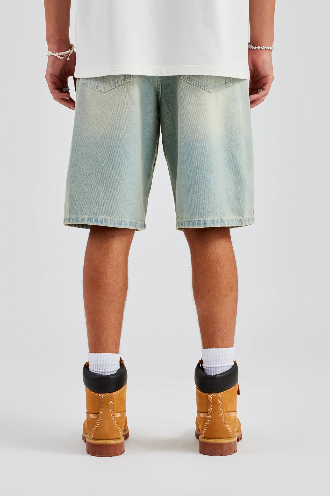 Relaxed Rhinestone Motif Bermuda Jorts - Bleach Wash - Image 3