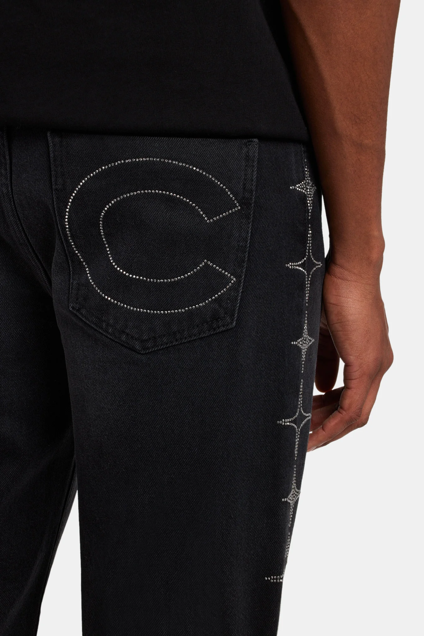 Relaxed Rhinestone Star Jeans - Washed Black - Image 3