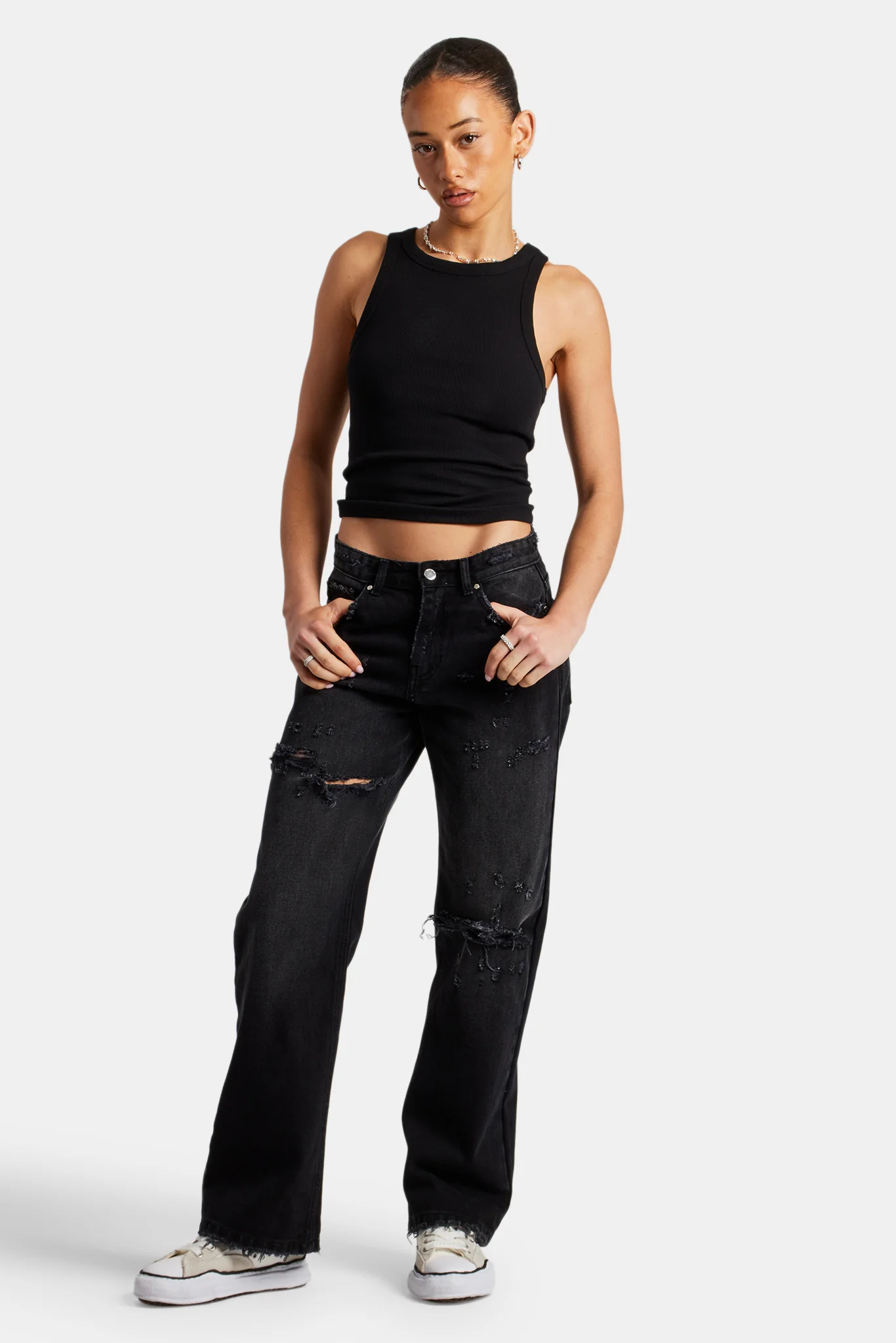Relaxed Ripped Jeans With Distressing - Washed Black - Image 2