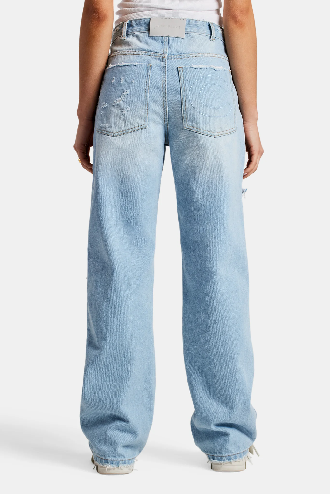 Relaxed Ripped Jeans With Distressing - Light Blue - Image 3
