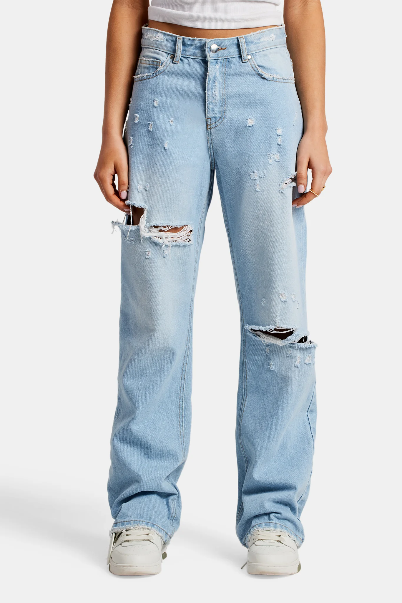 Relaxed Ripped Jeans With Distressing - Light Blue - Image 6
