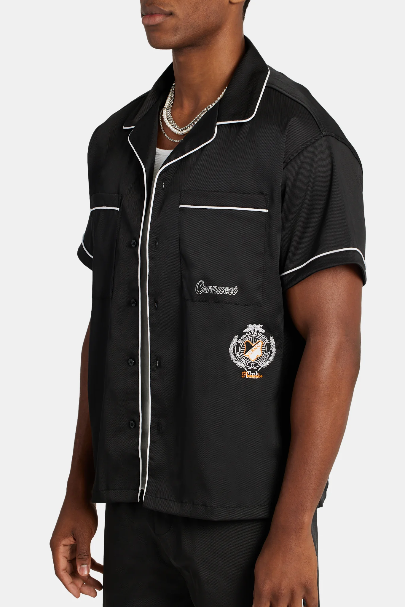 Revere Collar Contrast Crest Shirt - Black - Image 3