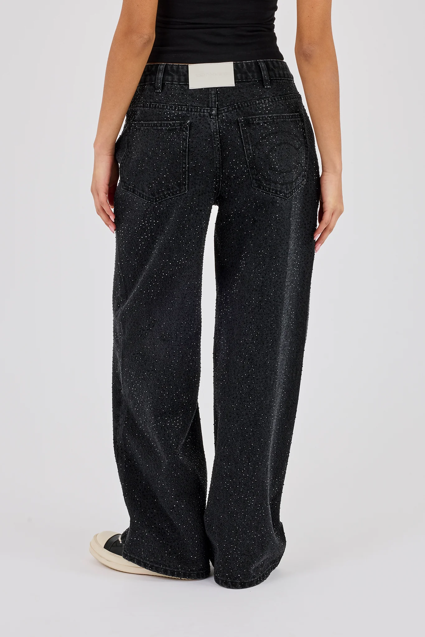 Rhinestone Baggy Low Rise Jean - Washed Black - Image 4