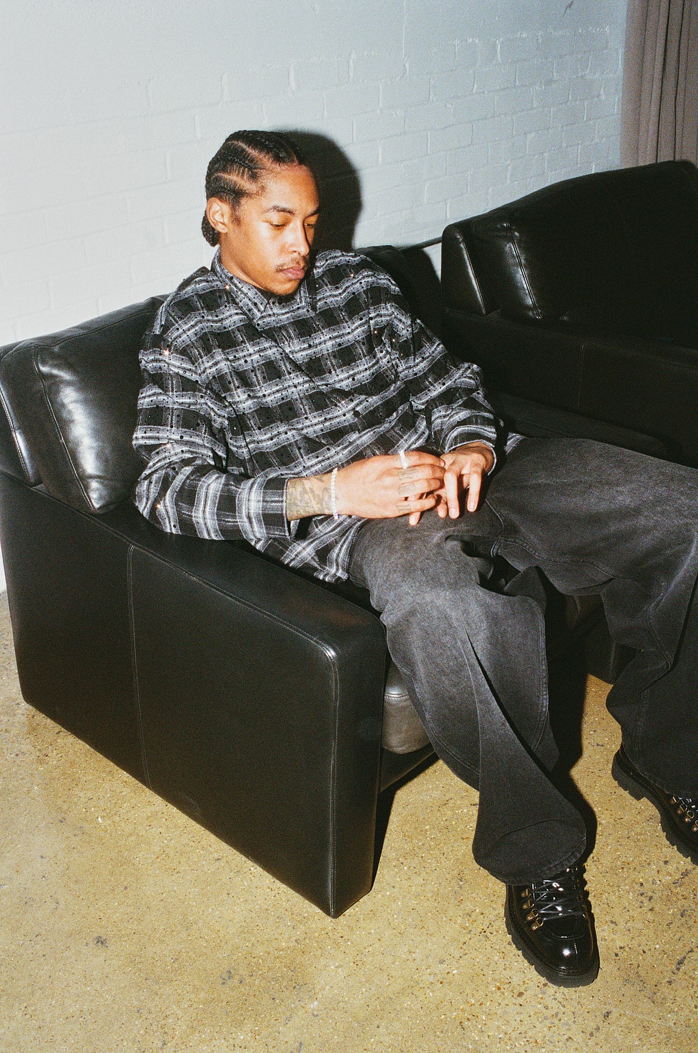 Rhinestone Check Shirt - Black - Image 3