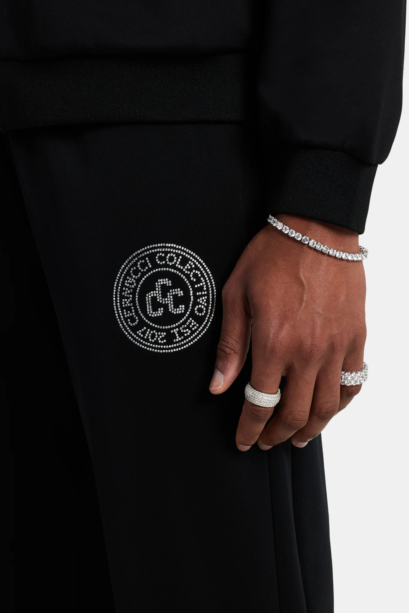 Rhinestone Crest Tracksuit - Black - Image 5