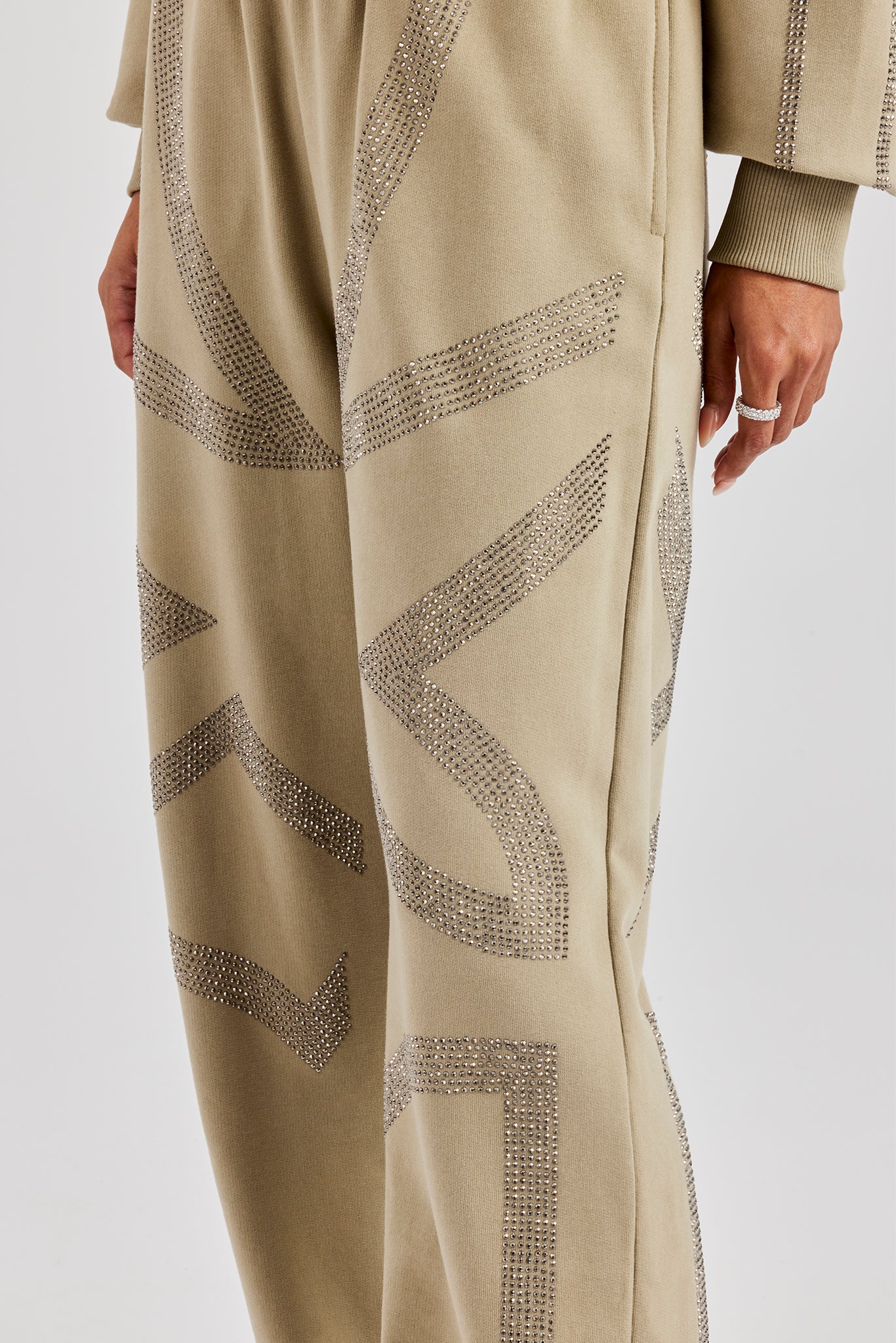 Rhinestone Cross Wide Leg Jogger - Khaki - Image 3